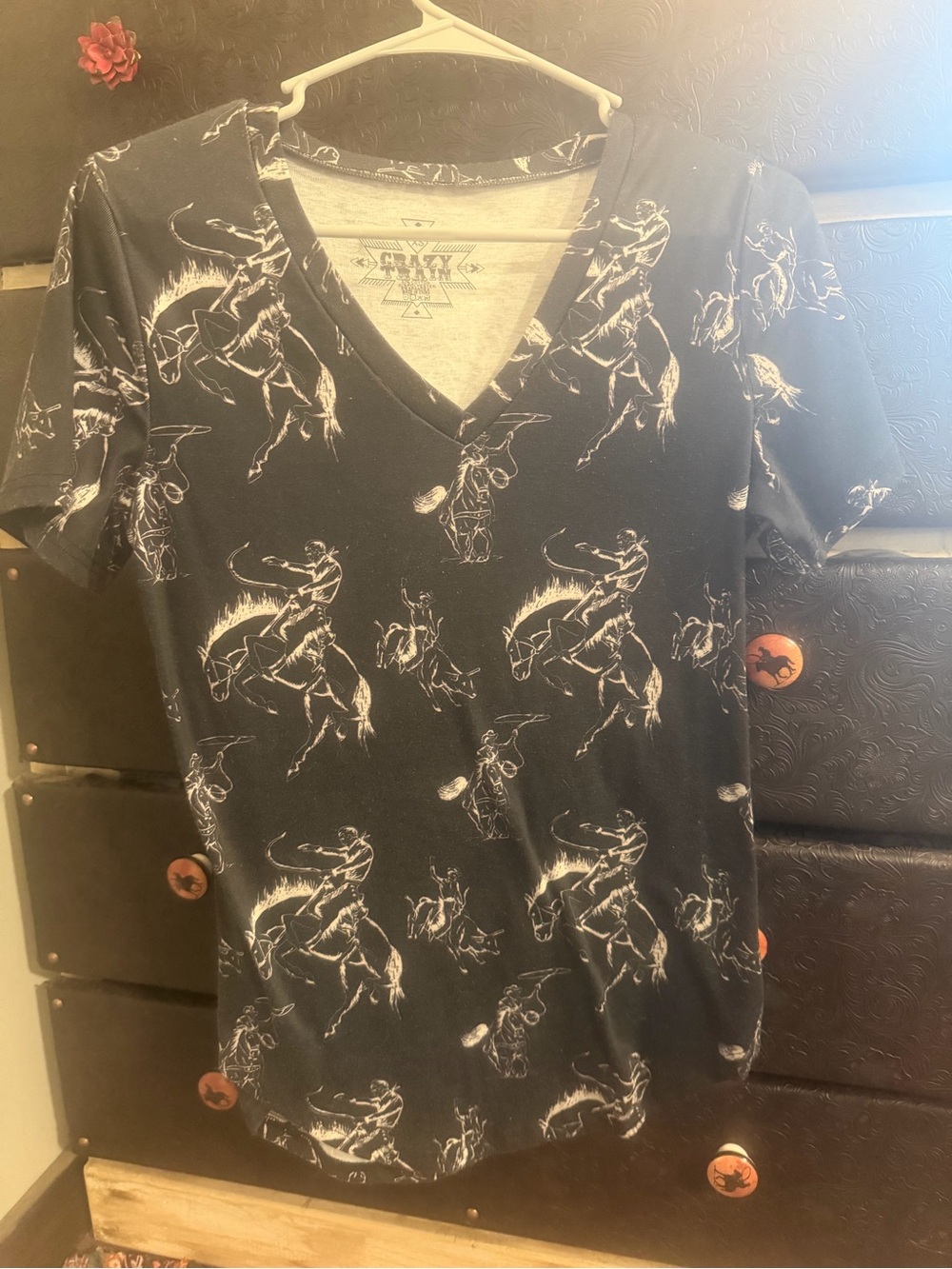 Woman’s Black Rodeo Rider V-Neck Tee